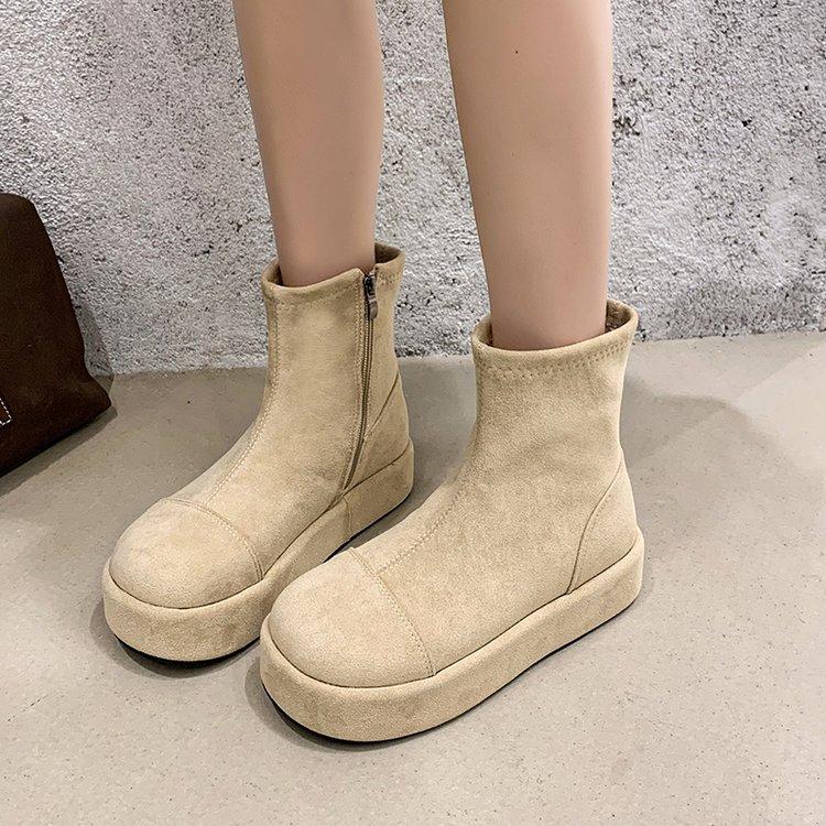 Small thick-soled white short boots women's 2025 new autumn suede thin boots thin women's boots Martin boots