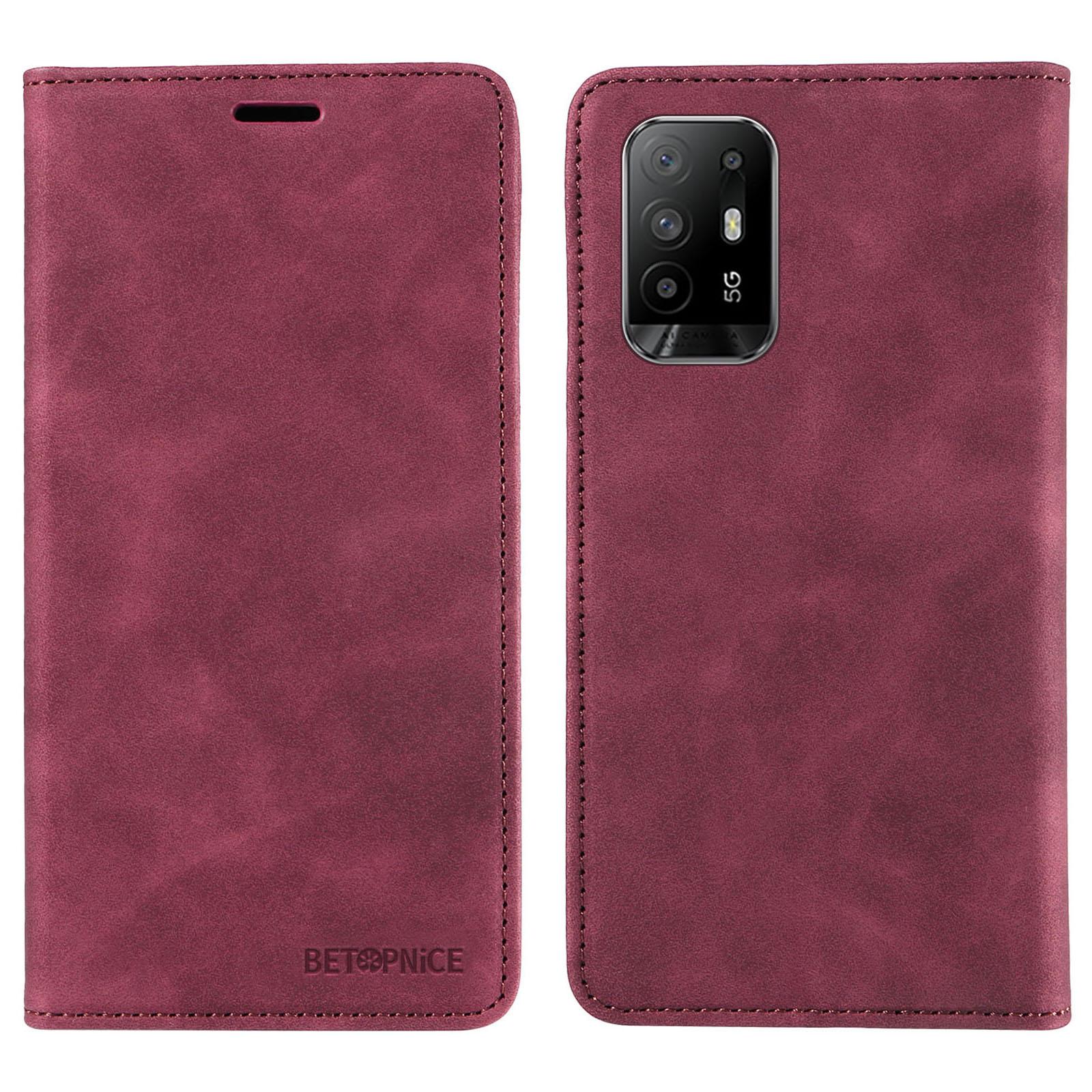 

BETOPNICE 003 Для Oppo A94 5G/Reno5 Z/F19 Pro+ 5G/A95 5G/Reno6 Z Кожаный чехол-книжка с подставкой и блокировкой RFID Red