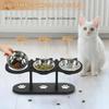 Elevated Cat Food Bowl with Wooden Support Frame & Stainless Steel Cat Bowl Adjustable 15° Angle Stand Sloped Pet Food Bowl