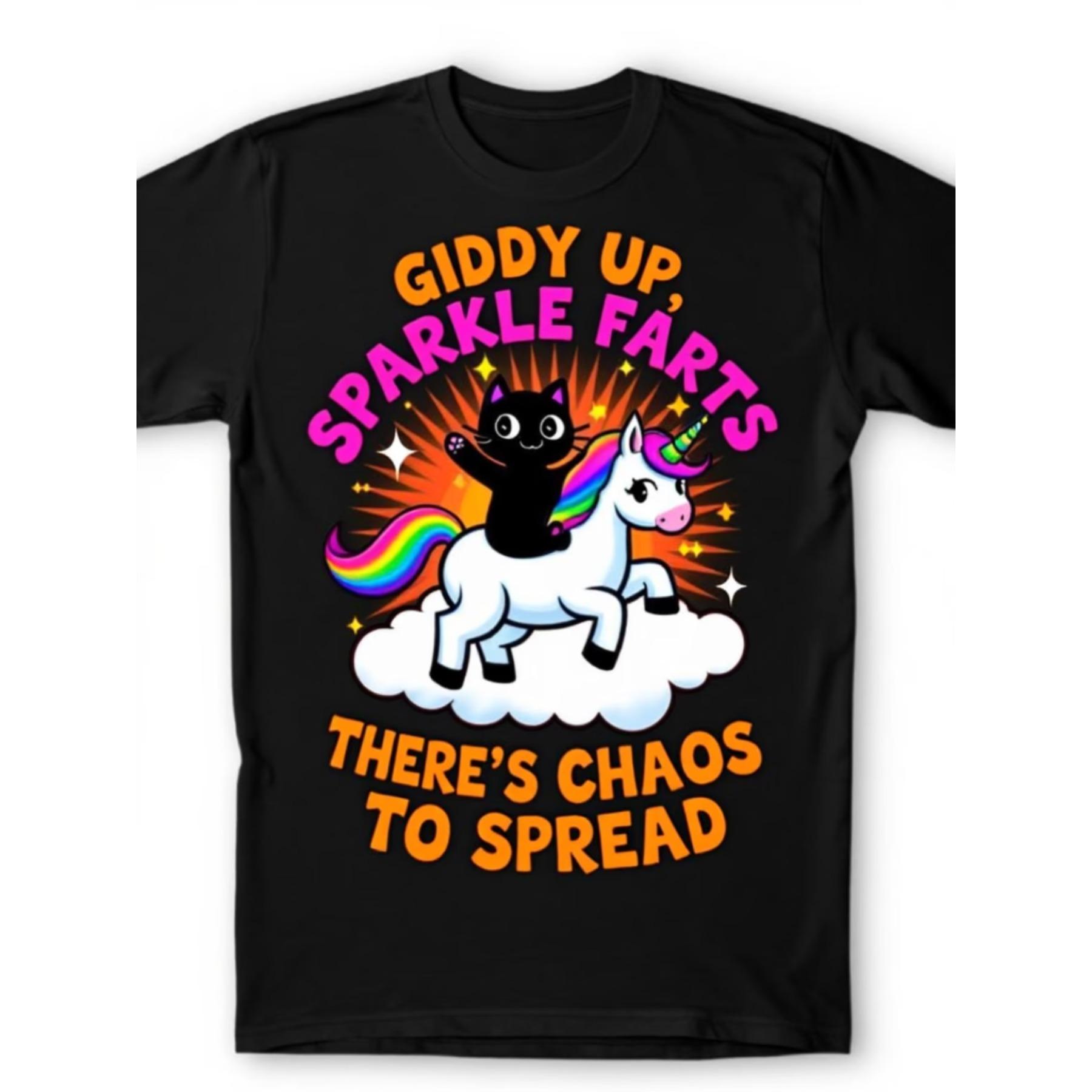 

A Giddy Up, Sparkle Farts Printed T-Shirt, Fun & Quirky Style, Perfect for Casual Wear or Festive Parties XXL