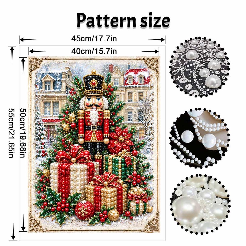 Nutcracker Christmas Tree Pearl Painting with Frame 3D Sparkling Canvas Art Relaxing Craft for Bedroom Wall Decor Gift Decorations