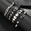 5 Stück Schwarze Goth Emo Boho Armbänder für Damen Herren Punk Gothic Nieten Nieten PU Leder Armband Armreifen Party Schmuck Geschenke
