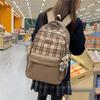Nylon Plaid Backpack Women's Fashionable Casual School Bag Lightweight Travel Rucksack with Multiple Pockets