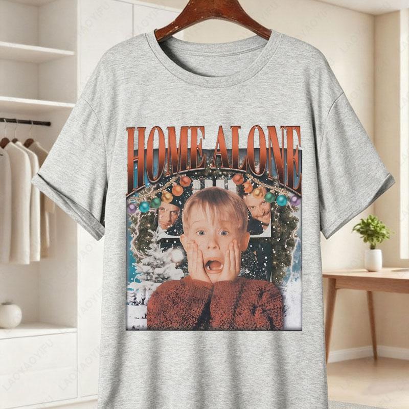 Fun Home Alone TShirt Kevin McCallister Wet Bandits Black Casual Round Neck Tees Nostalgic 90s Film Apparel Women Cotton Tops
