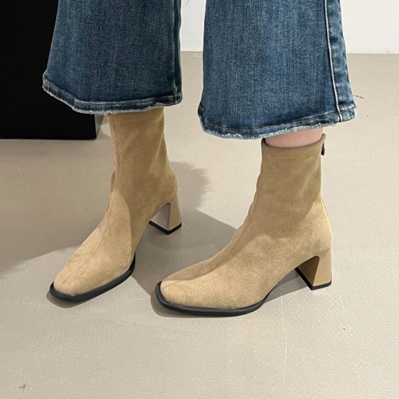 Fashion Ankle Boots Women Suede High Heels Shoes Elegant 2025 New Party Brand Woman Snow Boots Sexy Chunky Chelsea Pumps Woman Botas