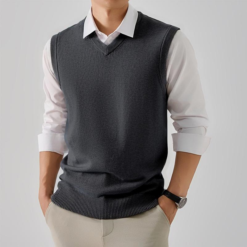 Men's Autumn/Winter Wool Knit Sleeveless Vest - Business Casual & Comfortable Sweater.