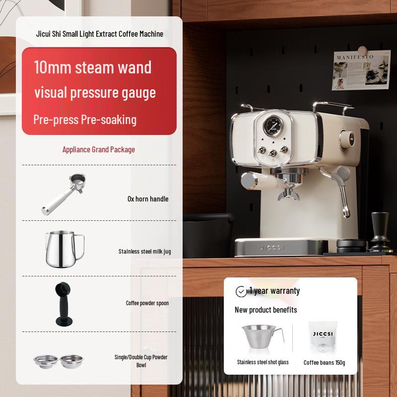 

JICCSI Extreme Extract R1 Coffee Machine: Compact Semi-Automatic Espresso Maker with Fresh Grind and Milk Frothing.