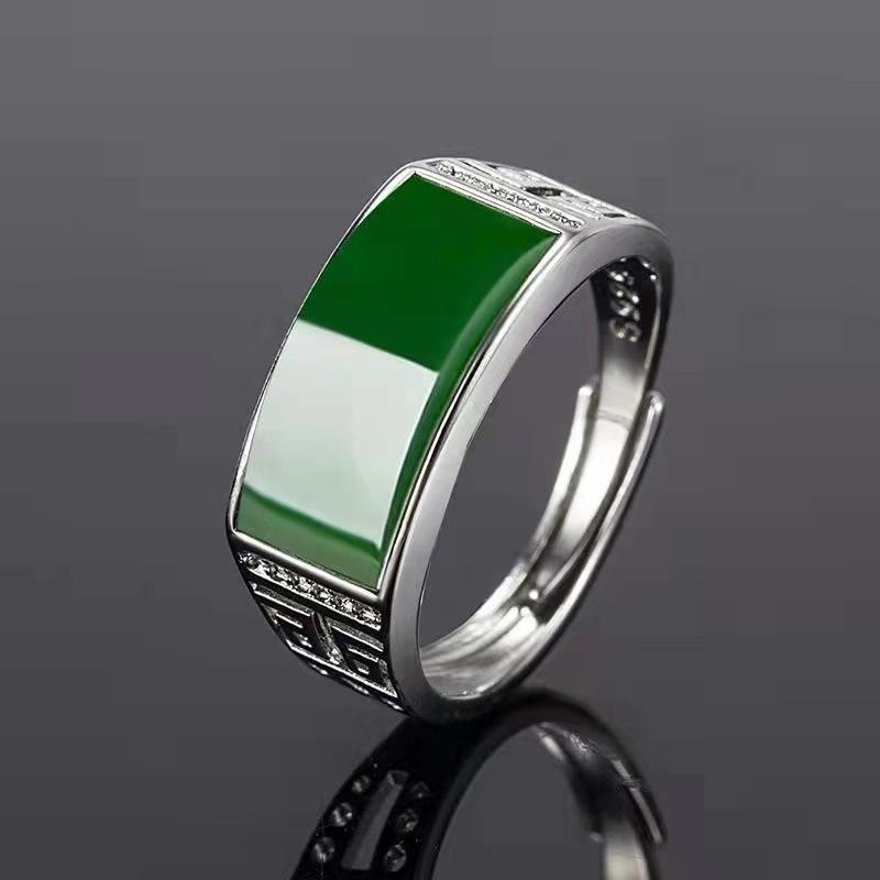 Men Hip Pop Green Glass Open Ring