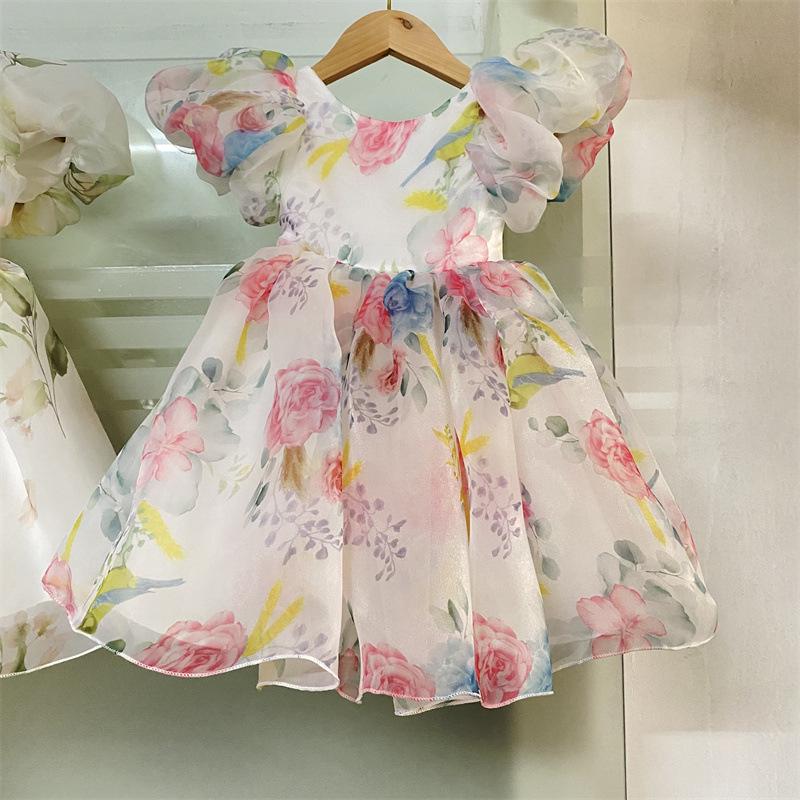 Neues Blumen-Netz-Prinzessinnenkleid - Modisches flauschiges Abend- und Hochzeitskostüm für Mädchen
