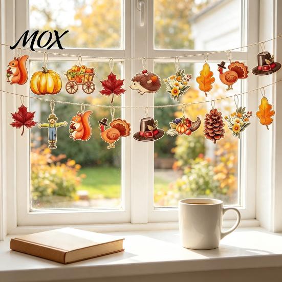 Wooden Turkey Ornament 12/24/36Pcs Thanksgiving Hanging Decoration, Autumn Pumpkin Maple Leaf Decoration Ornament, Harvest Festival Party Decor