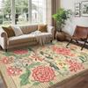Vintage Persian Bohemian Flower Rug, Ombre Blossom Carpet with Striped Borders Traditional Floor Mat for Classic Interior Design