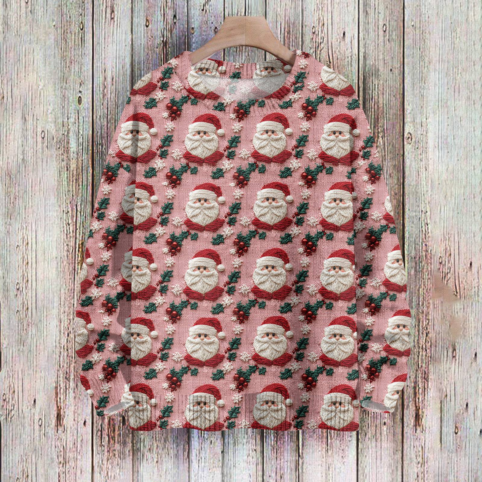 

Рождественские толстовки для женщин Вязаный свитер Милая рубашка Осенний свитер с круглым вырезом Топы L