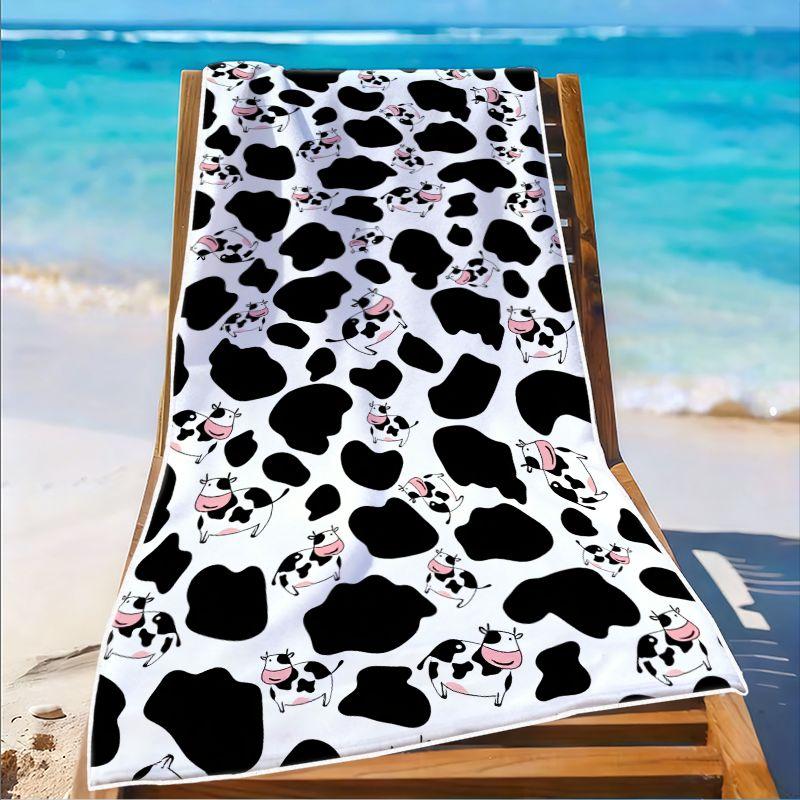 1Pc, Oversized Women's Beach Towel with Cow Print, Super Absorbent and Lightweight Beach Towel - Sand-Free Soft Microfiber
