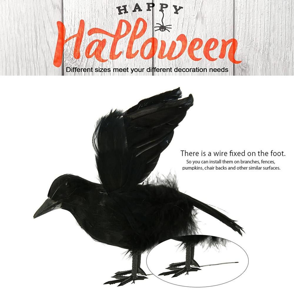6pcs Halloween Black Crow Ornament with Bird Nest Realistic Handmade Crow Halloween Decoration Supplies