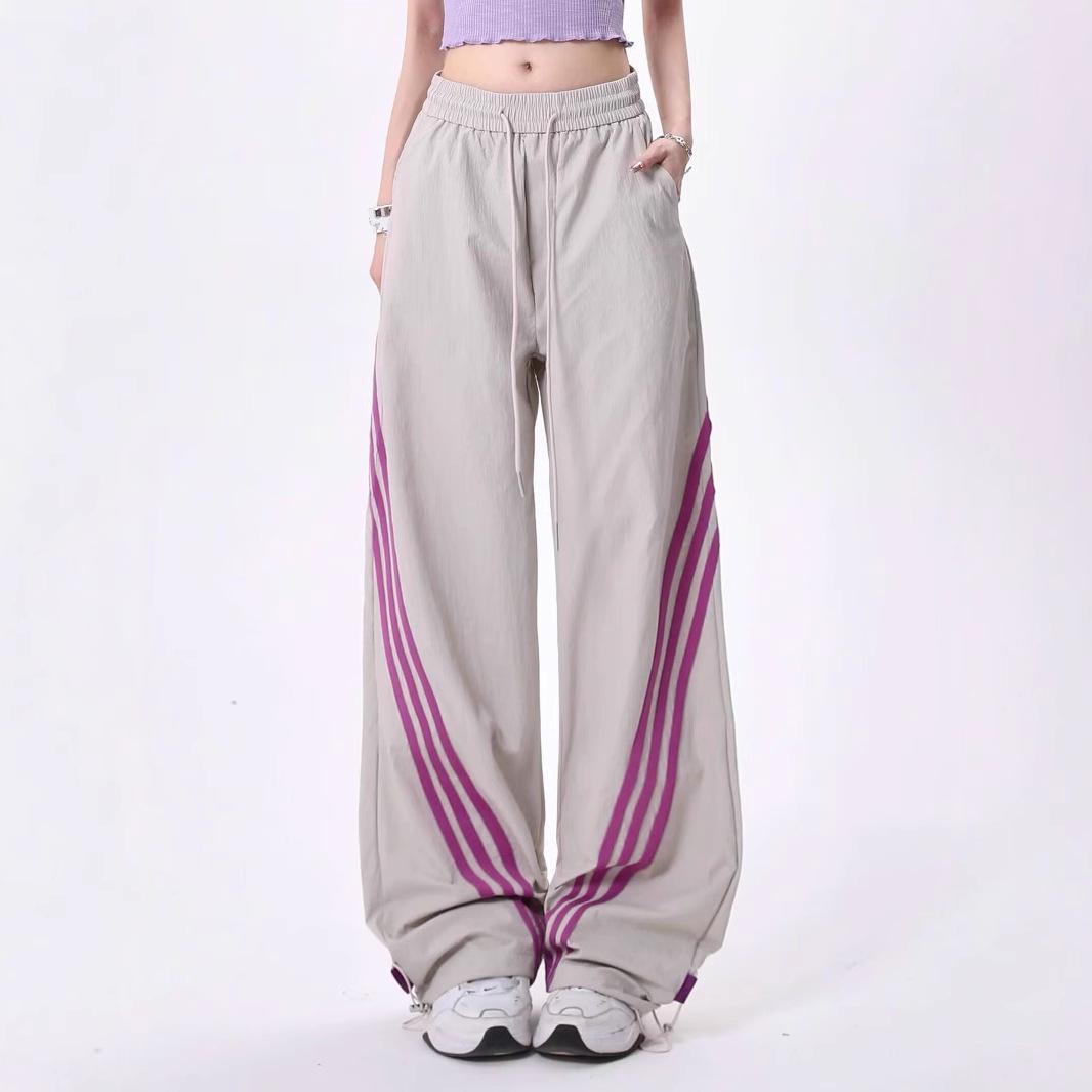 

Unisex Quick-Dry Three-Stripe Three-Dimensional Waist Wide-Leg Pants for Spring/Summer/Autumn XL (up to 130 jin) світло-сірий колір