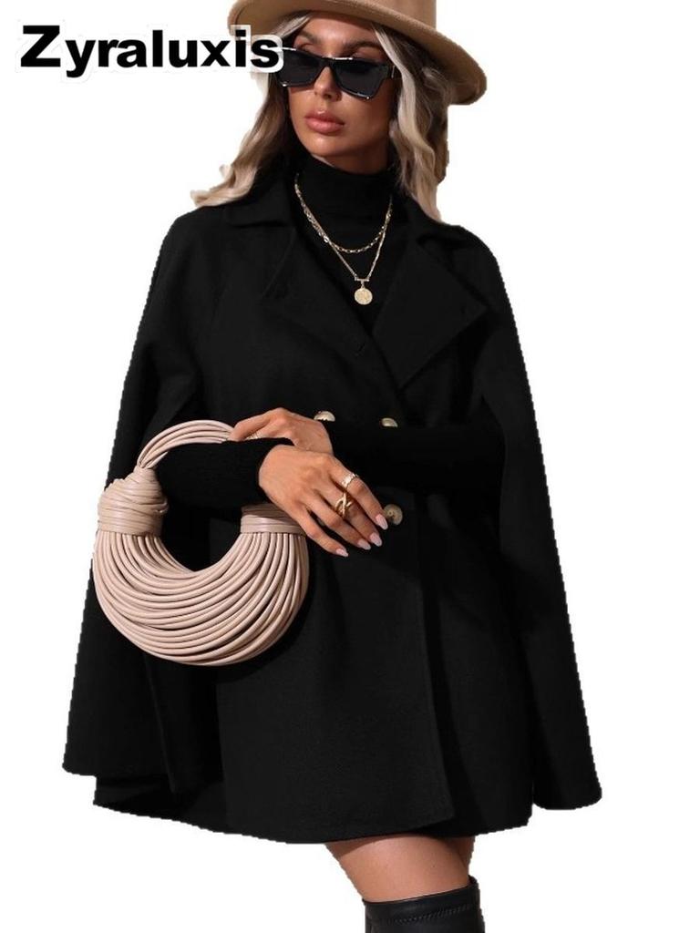 Wool Coat for Women, Autumn and Winter, High-end, Mid-length, Double-buttoned, Loose Fit, Slimming - Cape