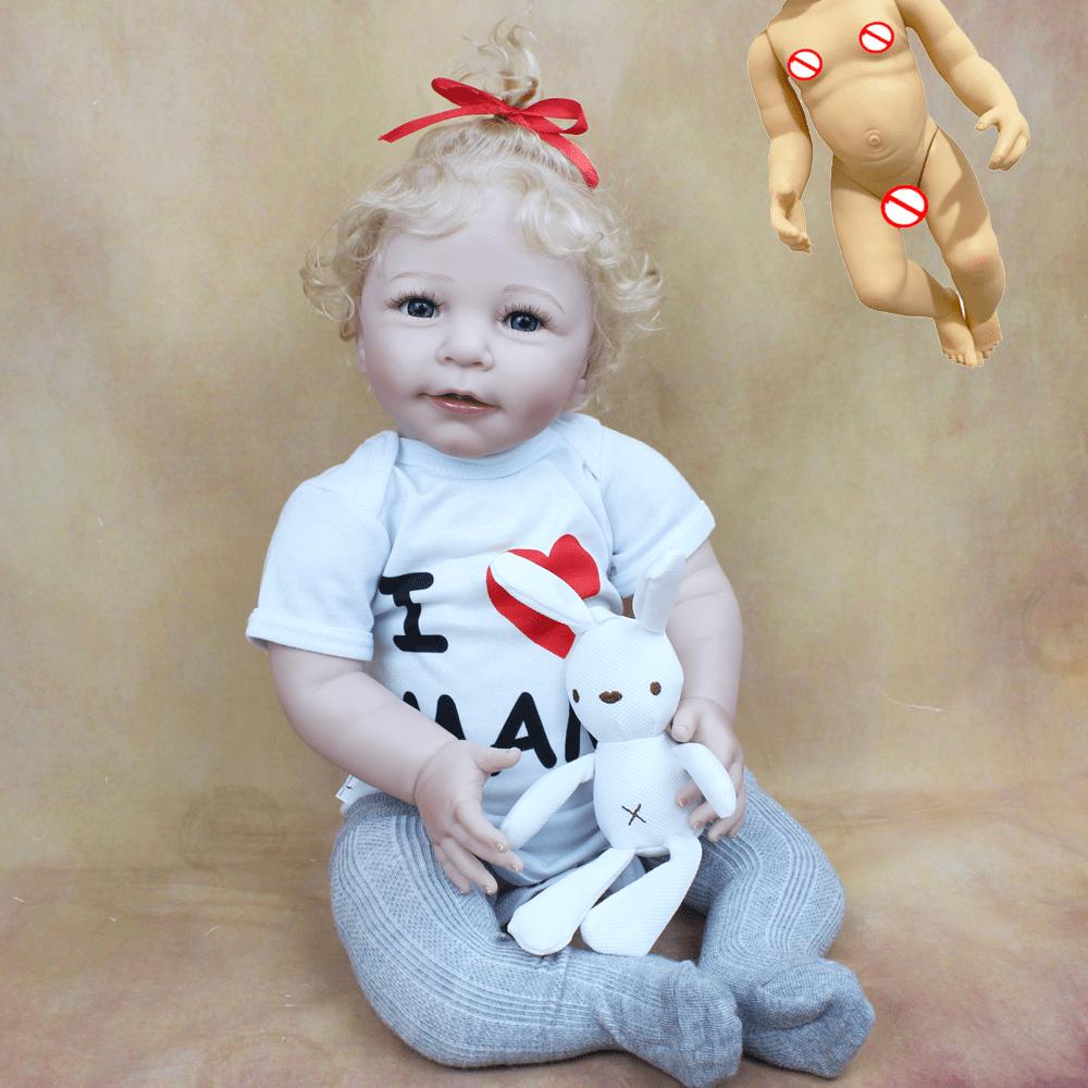 BZDOLL 55 CM Full Soft Vinyl Body Reborn Baby Blonde Hair Girl 22 Inch Doll Toy Lifelike Realistic Princess Toddler Bebe