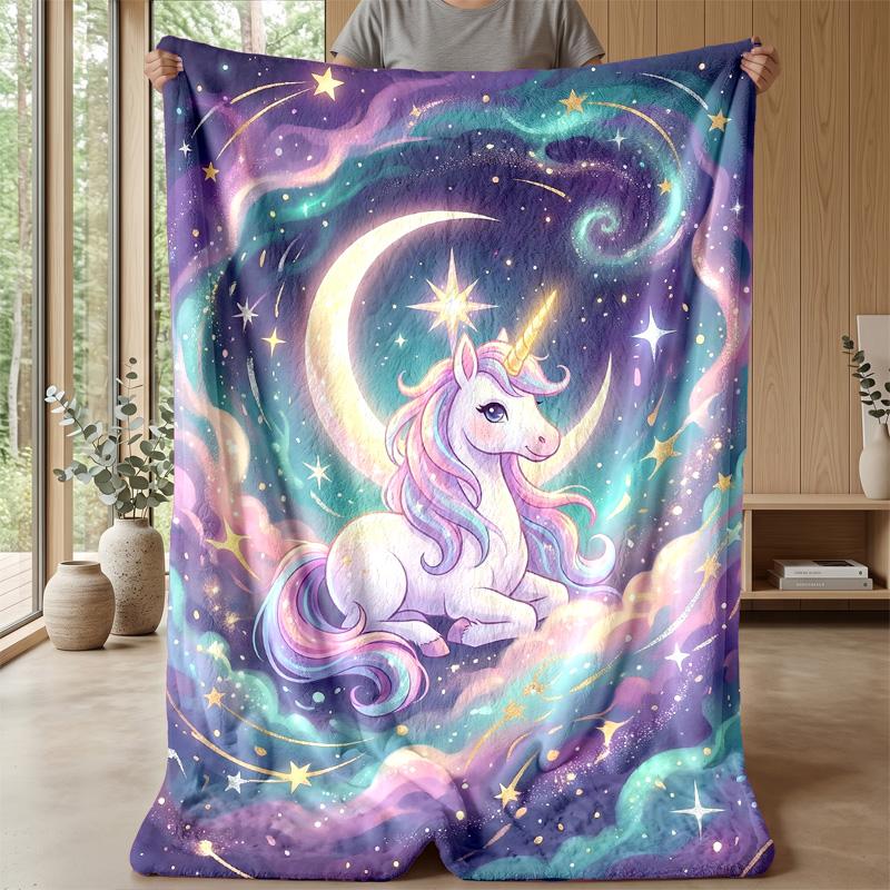 Magical Unicorn and Angel Theme Blanket Lightweight Warm Flannel Blanket Decorative Throw Blanket for Home Decoration