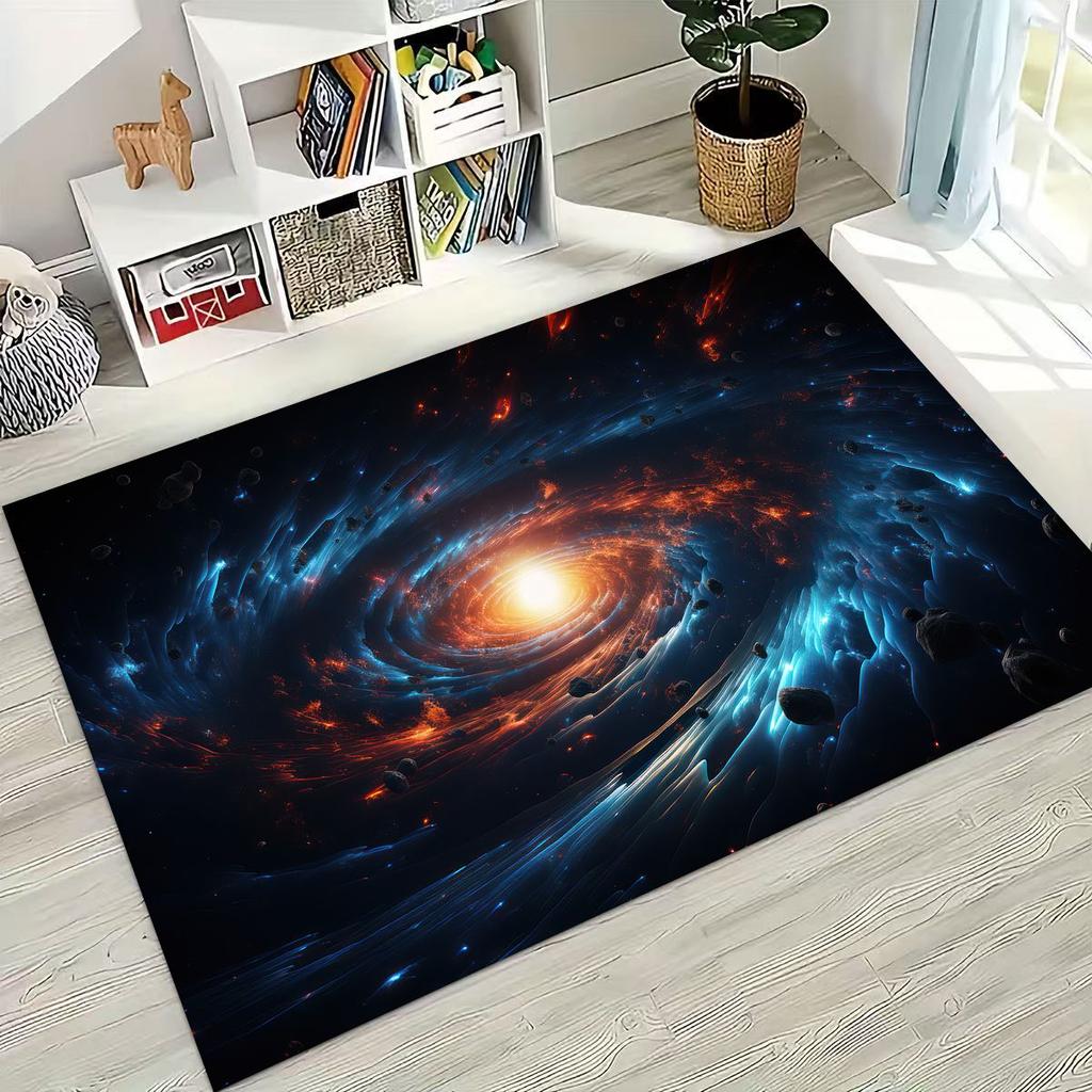 Dreamy Galaxy Universe Space Stars Black Hole Earth Rug for Bedroom Living Room Sofa Home Doormat Decor,Kid Non-slip Floor Mat