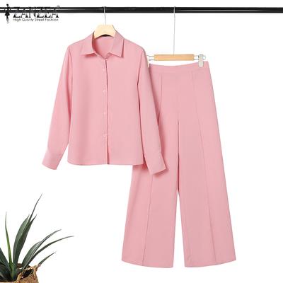Women Long Sleeve Button Blouse and Pants Casual Two Piece Suit Sets