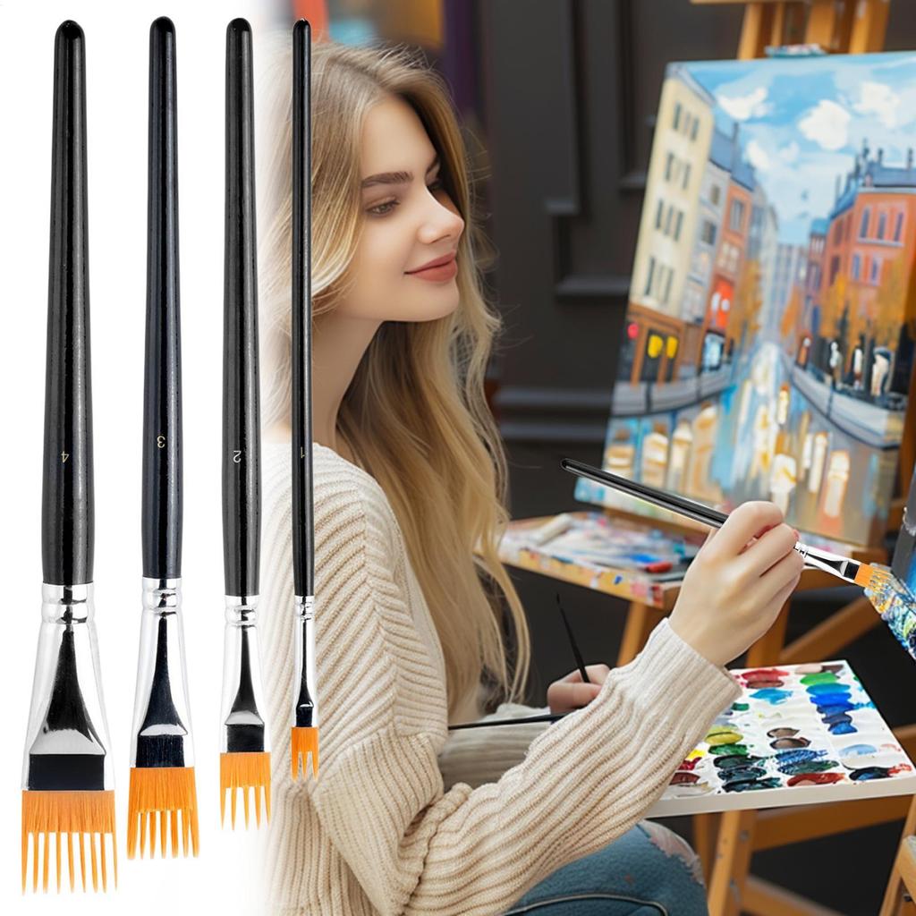 4pcs Serrated Shape Paintbrush Set for Watercolor Oil Digital Painting - Landscape Leaf Art Brushes for Artists & Students