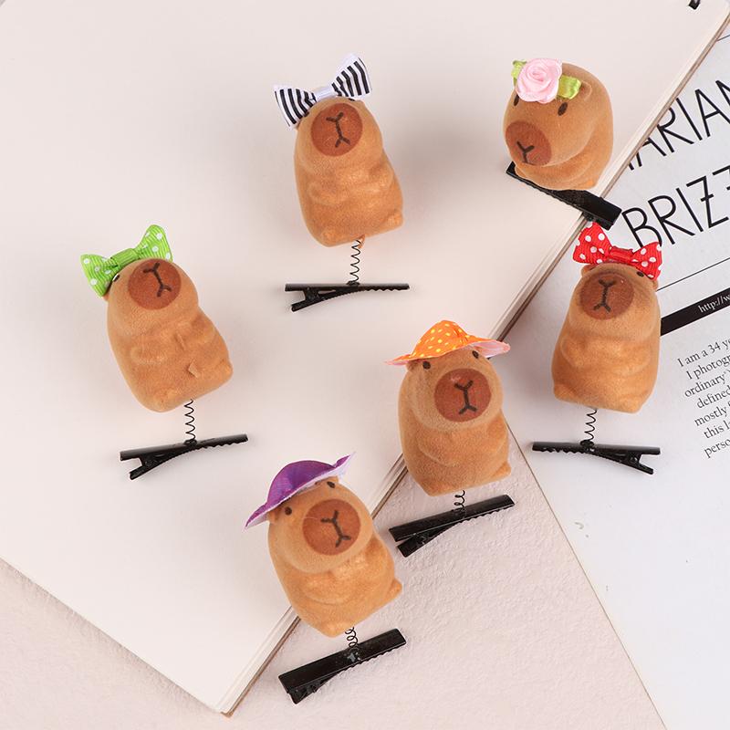 3 Stück Beflockung Lustige 3D Capybara Feder Plüsch Haarnadel Tier Lieblich Haarspange Accessoires Kopfschmuck
