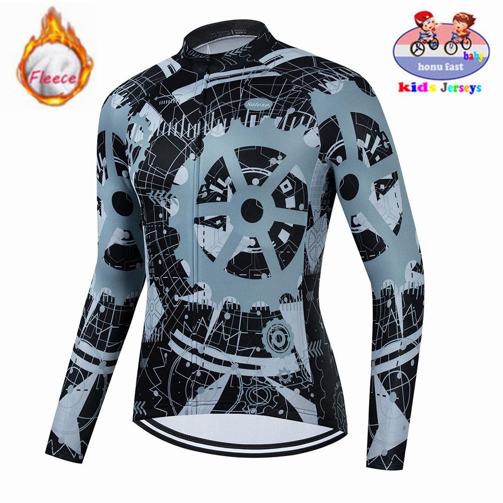 Winter Warm Cycling Clothing Set Children's  Thermal Fleece  Long Sleeves Kids Bike Clothing Outdoor Mountain Bicycle Uniform Bike Wear