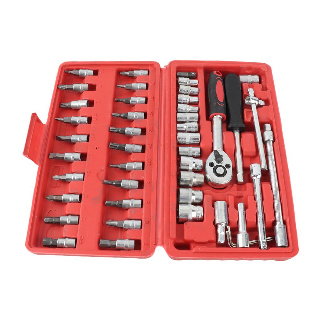 46PCS Vehicle Repair Ratchet Screwdriver Tool Complete Polished Surface for Motorcycle Bicycles