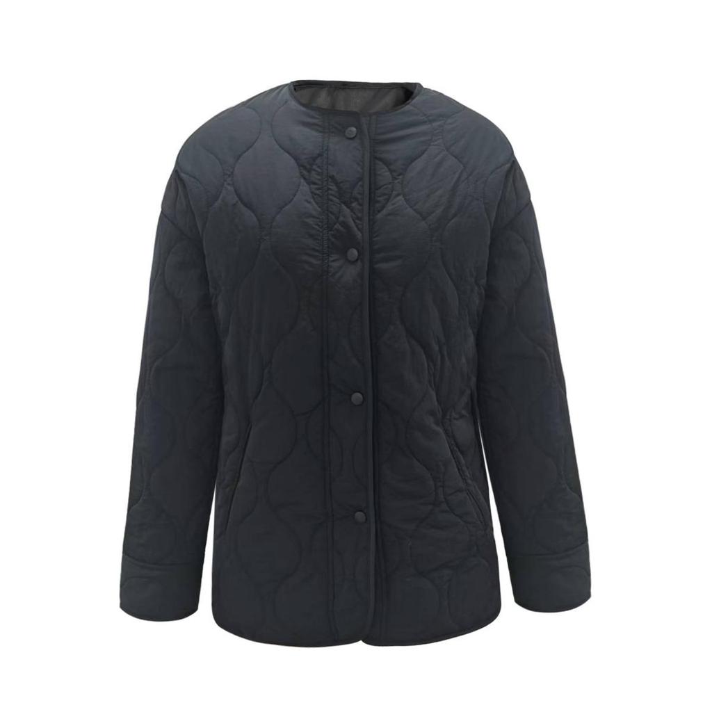 Autunno Inverno Nuovo Stile Europeo Americano Trapuntato Semplice Monocolore Girocollo Lento Cotone Cappotto