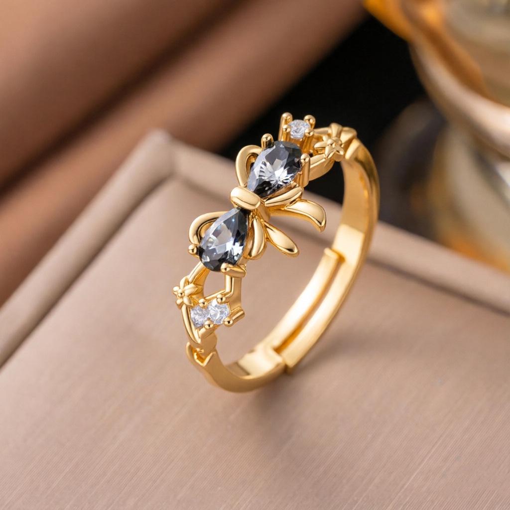 Micro-Inlaid Zircon Fashion Open Ring - Adjustable Luxury Index Finger Jewelry for Women