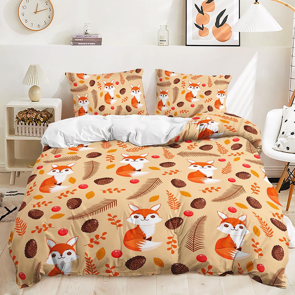 Bed Three-Piece Thanksgiving Fox Pumpkin Quilt Cover 3D Digital Printing Kit