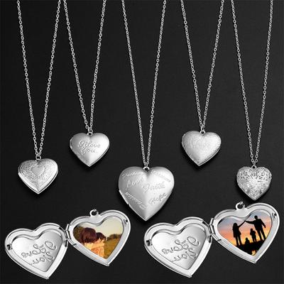 Romantic Love Heart Photo Frame Pendant Necklace For Women Men  Cute Heart Openable Locket Chain Choker Memorial Jewelry