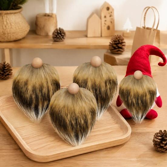 Gnome Beard for Crafts 3Pcs DIY Beards with Wooden Ball Noses, Plush Beard, Christmas Elf Set Faux Fur Dwarf Handmade Doll Decorations Nose