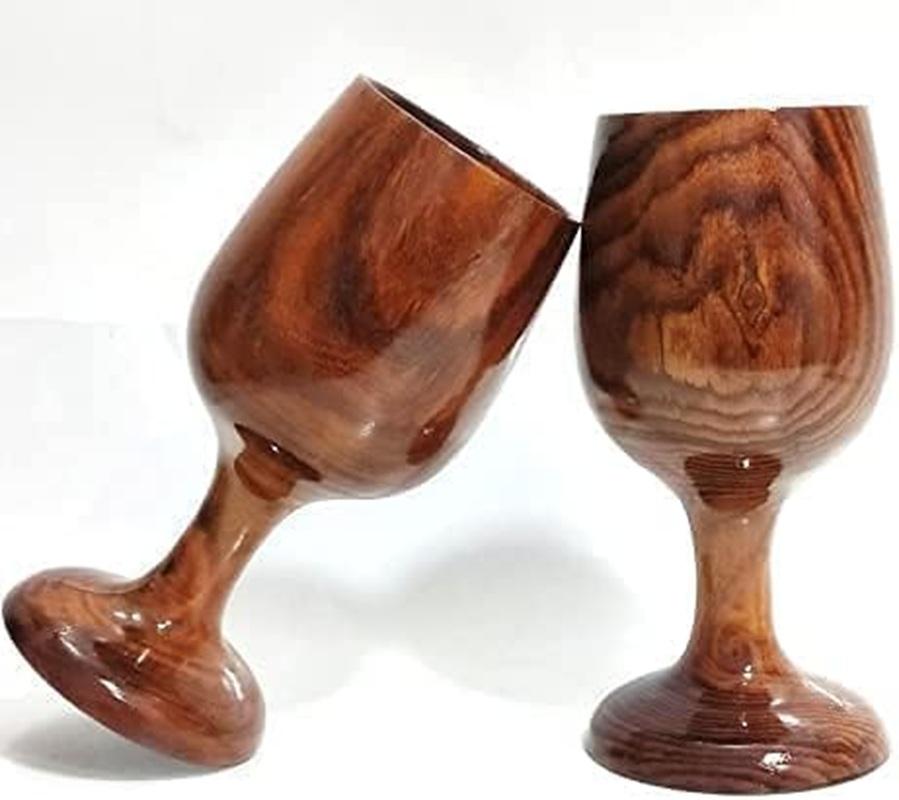 TreegoArt Wooden Wine Drinking Cups Beer Glass Set Wine Glass Tableware Kitchen Tools Bar Accessories Home Decor- 140 ML Each, (Pack Of 2 Pcs)