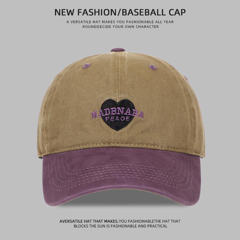 Color matching retro love embroidery peaked cap children spring and summer casual wide brim show face small soft top baseball cap tide