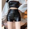 Women's High Waist Black PU Leather Slimming Shorts for Autumn/Winter 2026 - Versatile & Elastic
