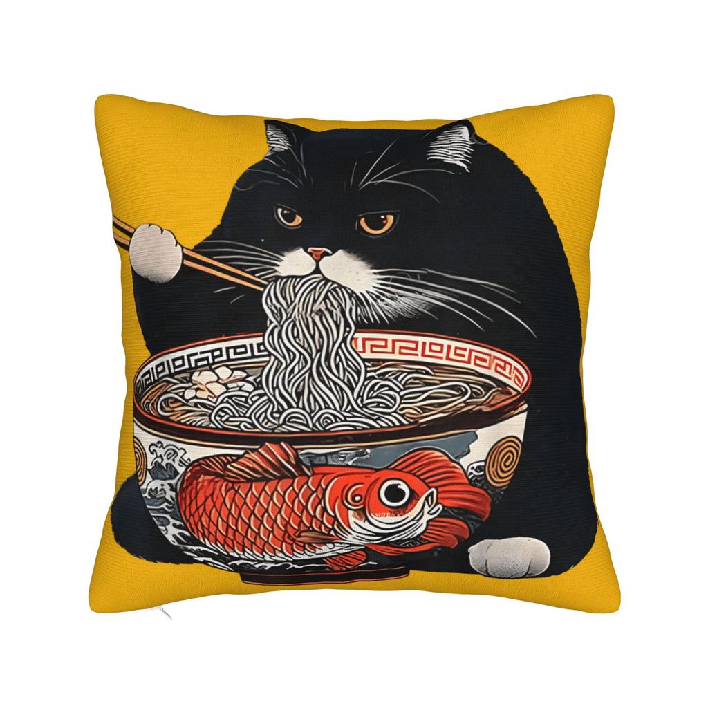 Cat Ramen Anime Kawaii Cat Pillow Case  Square Pillow Cover For Chair Sofa Home Decor Kawaii Pillowcases
