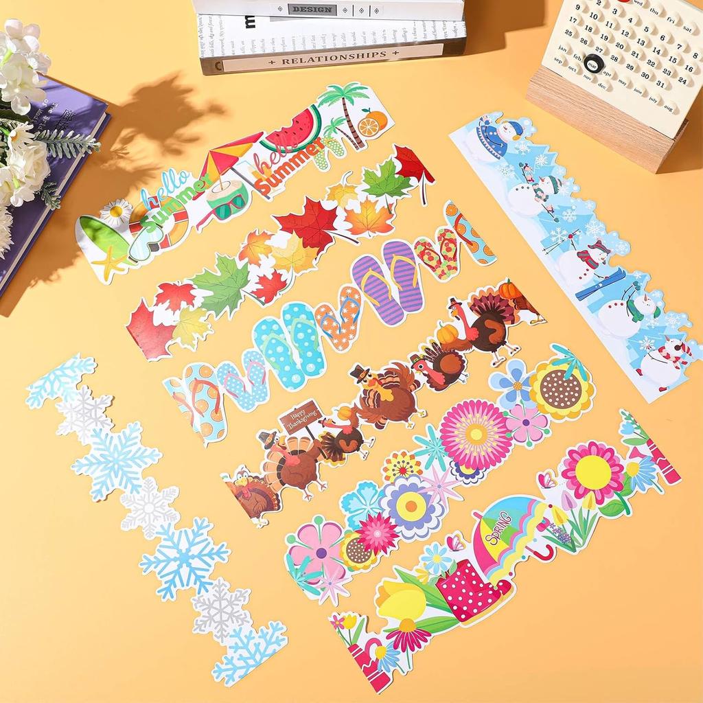 TaoBary 88 Pcs Holiday Bulletin Board Borders Stickers 86ft Seasonal Bulletin Board Decorations Fall Winter Spring Summer Trim Borders Decor In 8