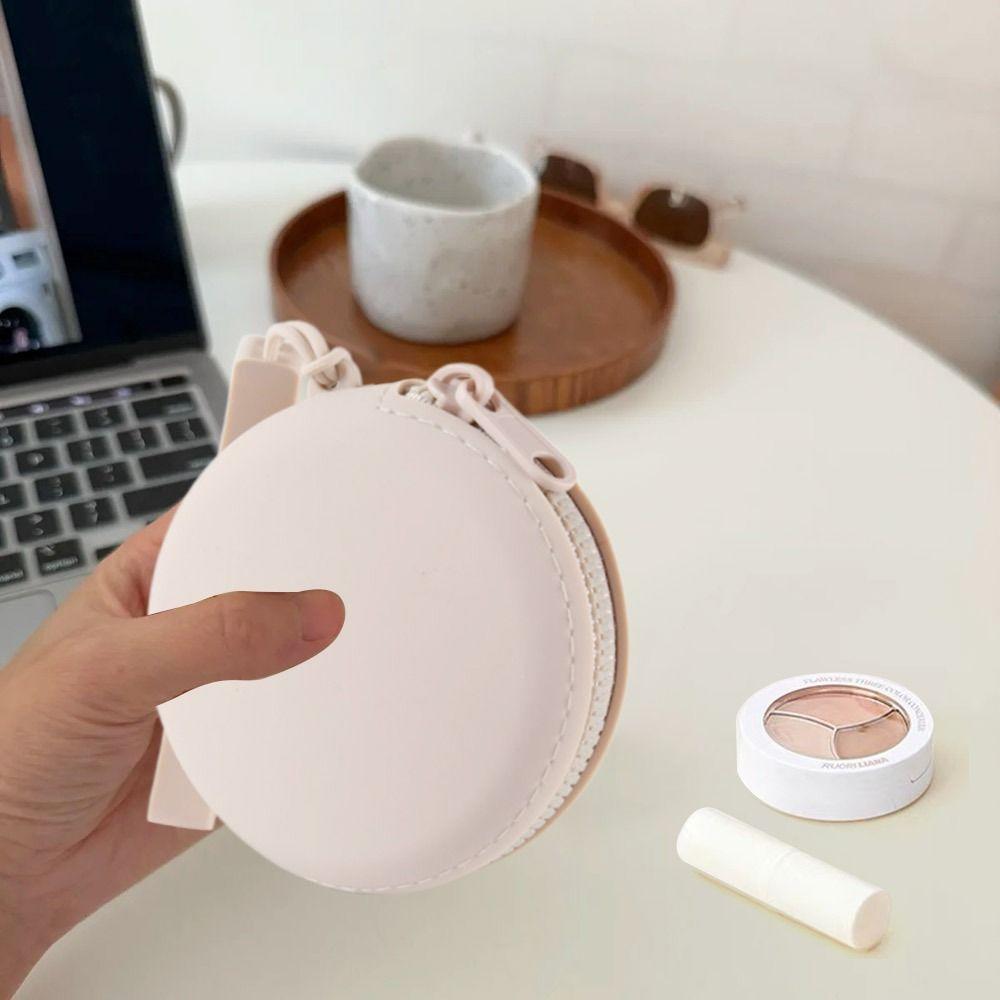 Solid Color Cosmetic Bag Portable Rectangle Silicone High Capacity Coin Purse Headphone bag Small Item Bag Stationery bag Women