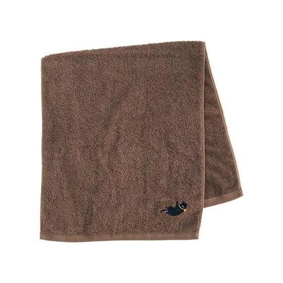 OKA Mignon Towel, Approx. 77cm x 34cm, Brown, Cute Cat, Casual, Geometric Pattern, Washable, 100% Cotton
