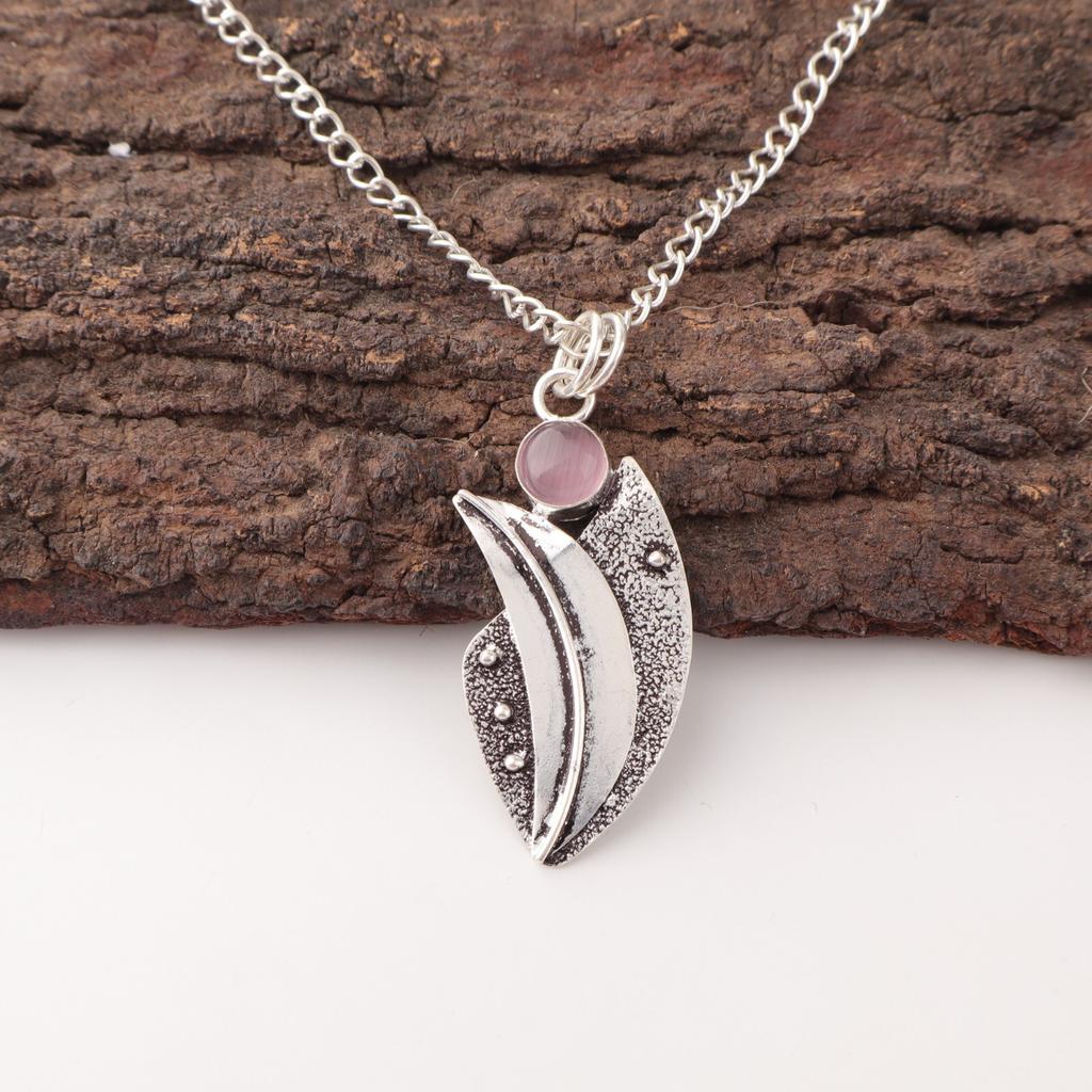 Purple Cat's Eye Gemstone 925 Sterling Silver Jewelry Handmade Wedding Pendant PP-36-49