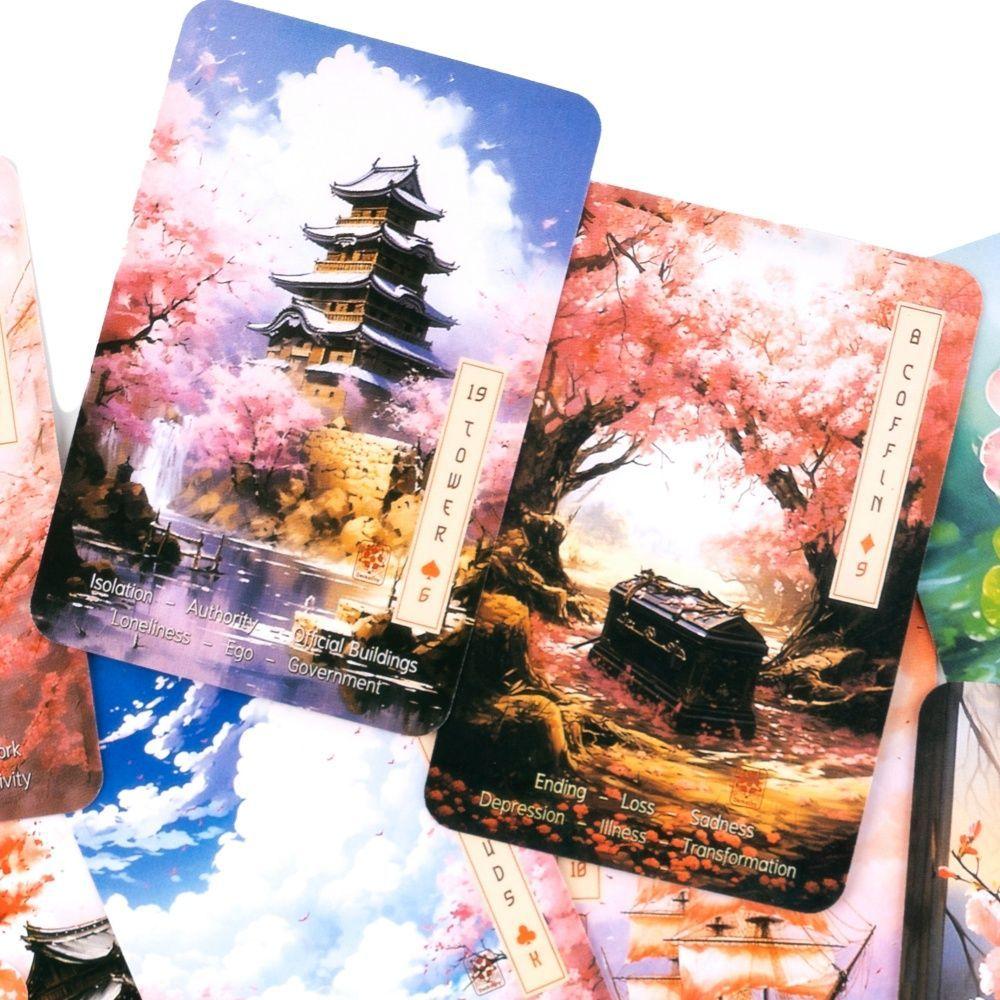 Las Cartas Lenormand Sakura - Baraja de 36 Cartas con Palabras Clave - Cartas Oráculo Temáticas de Flor de Cerezo Japonés 9*6cm