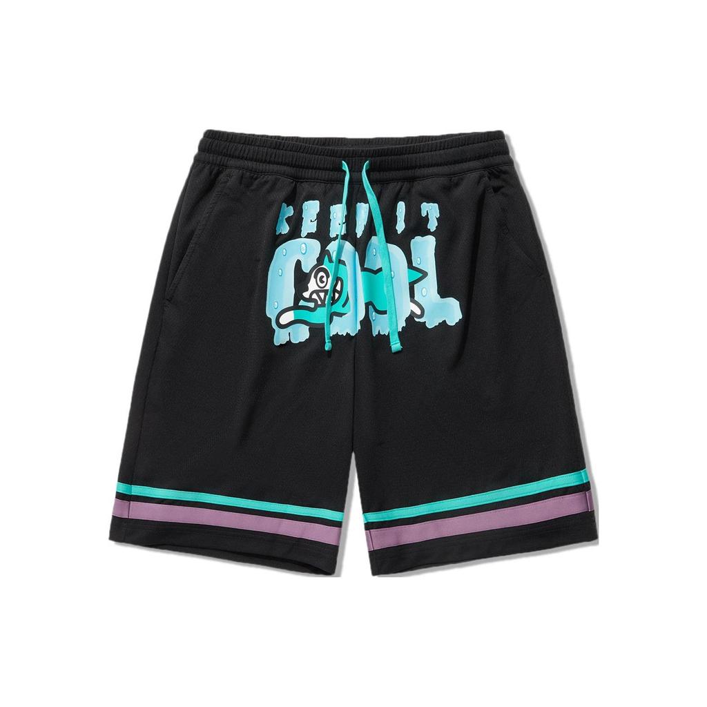 Li Ning X Icecream Collaboration Skateboard Series Graffiti Print Lace-Up Mid-Rise Sports Casual Shorts Men Shorts Black AKSU791-1