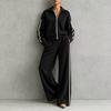Women's Corduroy Casual 2 Piece Outfit with Zip Front Jacket and High Waist Wide Leg Pants for Fall Winter