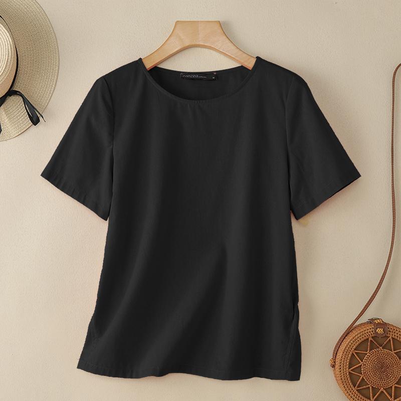 

ZANZEA Женская повседневная летняя блузка с круглым вырезом и коротким рукавом 5XL