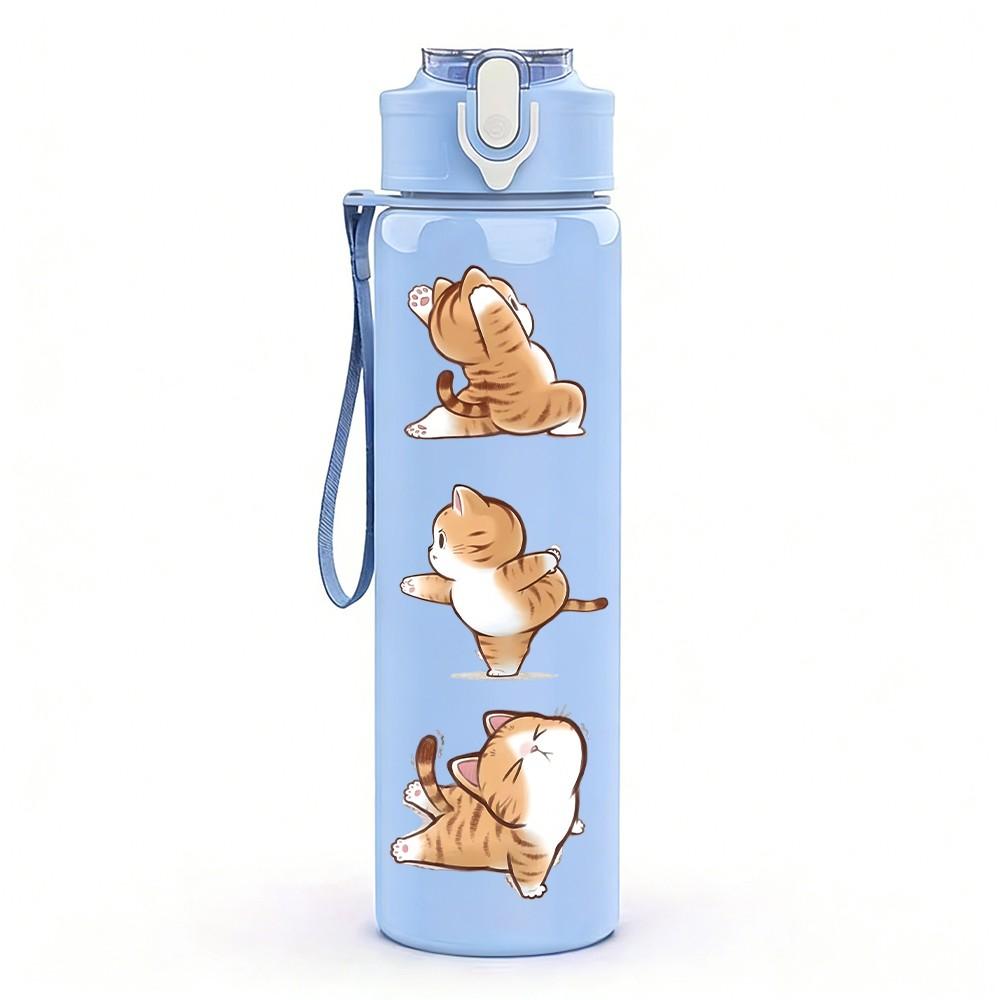 1PC Stacked Little Squirrel Cartoon Print 750ml Color Plastic Sports Water Bottle Leakproof Flip Straw Lid Suitable for Sports Office Home Use