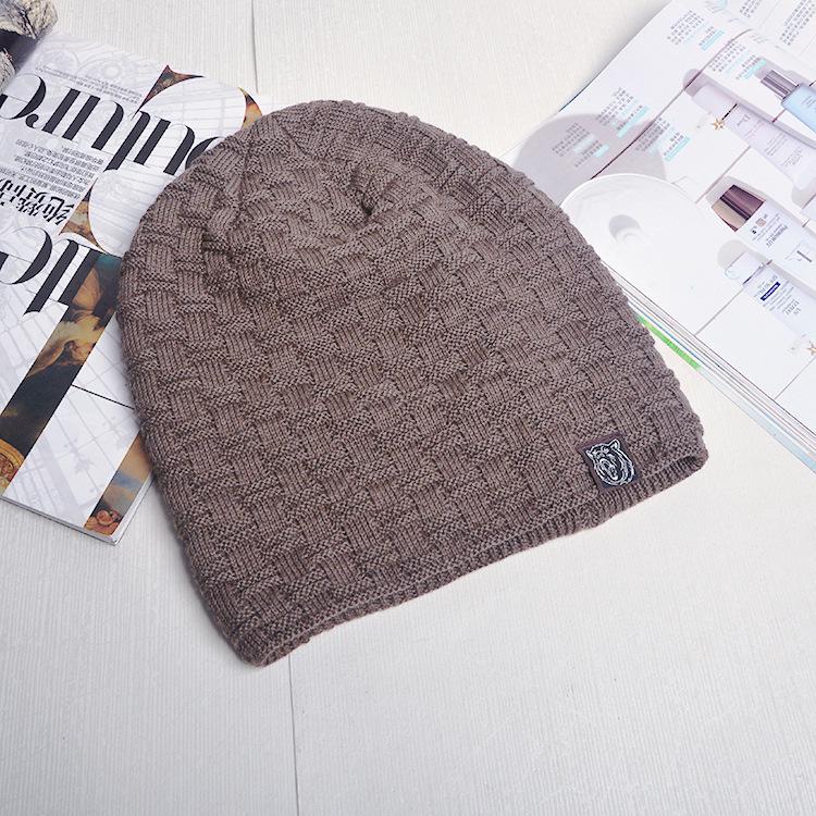 Wind autumn and winter velvet warm knitted cold hat outdoor cycling hip hop trendy sticker label fashion bag head wool hat