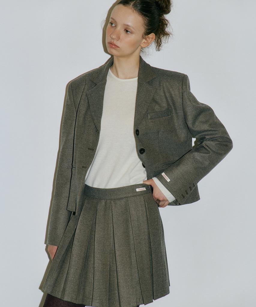 Assenti Pleated Wool Skirt_Brown