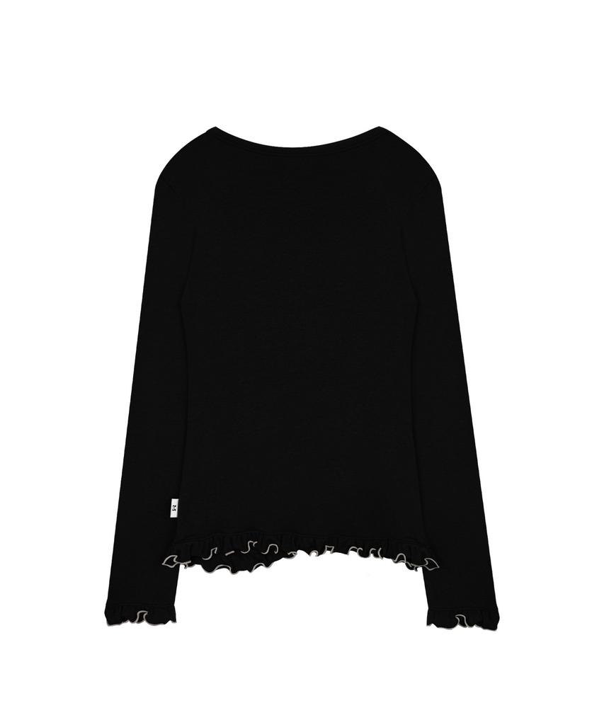 Mireco Asymmetric Shirring Lace Cardigan Black