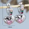 Cute Pink Zircon Heart Drop Earrings for Women Silver Color Wedding Fine Jewelry Gift